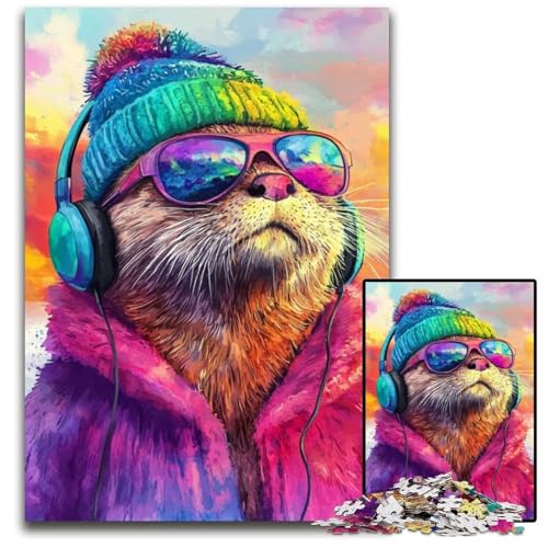 Puzzle für Erwachsene, 1000 Teile, Otter, Musik hören, Holzpuzzle, Stressabbau, Staycation, Zeit totzuschlagen, EIN Kunstwerk für Kinder ab 14 Jahren, 50x75cm von JIANGENNF