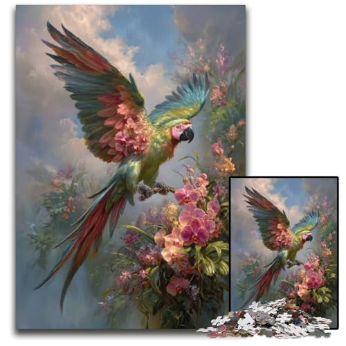 Puzzle für Erwachsene, 1000 Teile, Papagei, Holzpuzzle, Spiel für Erwachsene, Geschenk, interaktives Familienspiel, Gehirn-Herausforderung, Geschenk, 50x75cm von JIANGENNF