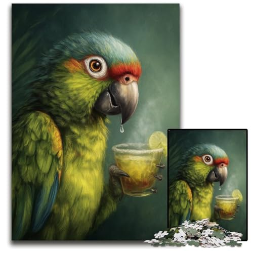Puzzle für Erwachsene, 1000 Teile, Papagei trinkt EIN Getränk, Kartonpuzzle, farbenfrohe Heimdekoration und interaktives Familienspiel, 26x38cm von JIANGENNF