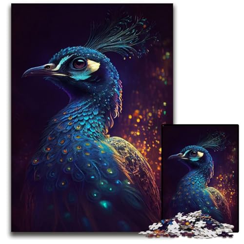 Puzzle für Erwachsene, 1000 Teile, Pfauenbeleuchtung, Holzpuzzle, Spiel für Erwachsene, Geschenk, Familien-Interaktives Spiel, Gehirn-Herausforderung, Geschenk, 50x75cm/19,68x29,52 Zoll von JIANGENNF