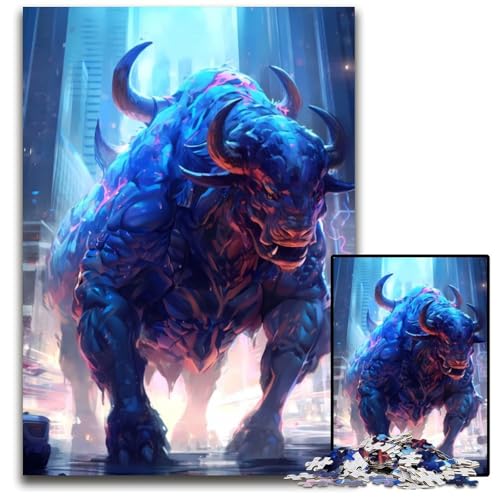 Puzzle für Erwachsene, 1000 Teile, Riesenbisonbulle, Papppuzzle, Spiel für Erwachsene, Geschenk, Familien-Interaktives Spiel, Gehirn-Herausforderung, Geschenk, 26x38cm/10,23x14,96 Zoll von JIANGENNF