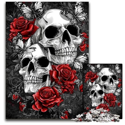 Puzzle für Erwachsene, 1000 Teile, Rosenschädel, Karton-Puzzle, Spielzeug, Geschenk, pädagogisches, intellektuelles, entspannendes Familienspiel, 26x38cm von JIANGENNF