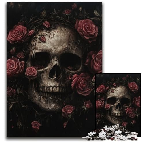 Puzzle für Erwachsene, 1000 Teile, Rosenschädel, Kartonpuzzle, Lernspielzeug, ganze Familie, ab 14 Jahren, 26x38cm von JIANGENNF