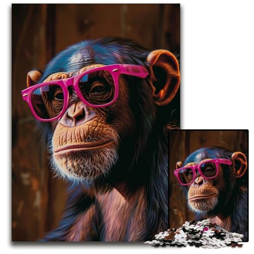 Puzzle für Erwachsene, 1000 Teile, Schimpanse mit Brille, Holzpuzzle, Lernspielzeug, ganze Familie, ab 14 Jahren, 50x75cm Puzzle für Erwachsene, 1000 Teile, Schimpanse mit Brille, Holzpuzzle, Lernspielzeug, ganze Familie, ab 14 Jahren, 50x75cm von JIANGENNF