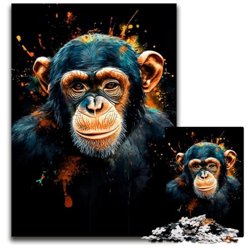 Puzzle für Erwachsene, 1000 Teile, Schimpansen-Holzpuzzle, Spiel für Erwachsene, Geschenk, interaktives Familienspiel, Gehirn-Herausforderung, Geschenk, 50x75cm von JIANGENNF