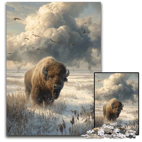 Puzzle für Erwachsene, 1000 Teile, Schneebison, Holzpuzzle, Spiel für Erwachsene, Geschenk, interaktives Familienspiel, Gehirn-Herausforderung, Geschenk, 50x75cm von JIANGENNF