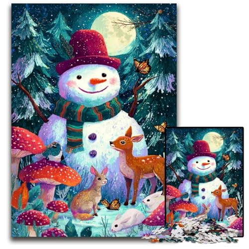 Puzzle für Erwachsene, 1000 Teile, Schneemann-Puzzle aus Holz, pädagogisches Denkspiel, künstlerische Heim- und Bürodekoration, ab 14 Jahren, 50x75cm von JIANGENNF