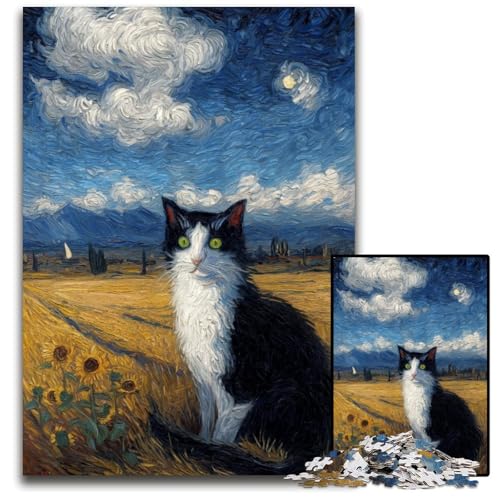Puzzle für Erwachsene, 1000 Teile, Schwarze Katze, Puzzle, Spielzeug, Geschenk, pädagogisches intellektuelles Dekomprimierungsspaß, Familienspiel, 26x38cm von JIANGENNF