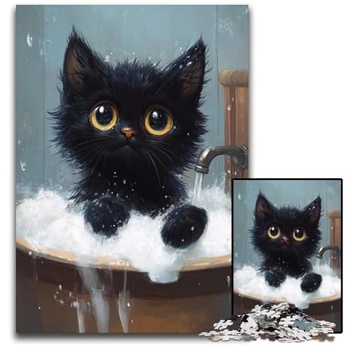 Puzzle für Erwachsene, 1000 Teile, Schwarze Katze im Badezimmer, Lernspielzeug, ganze Familie, ab 14 Jahren, 26x38cm Puzzle für Erwachsene, 1000 Teile, Schwarze Katze im Badezimmer, Lernspielzeug, ganze Familie, ab 14 Jahren, 26x38cm von JIANGENNF