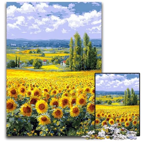 Puzzle für Erwachsene, 1000 Teile, Sonnenblumenfeld, Kartonpuzzle, Spiel für Erwachsene, Geschenk, interaktives Familienspiel, Gehirn-Herausforderung, Geschenk, 26x38cm Puzzle für Erwachsene, 1000 Teile, Sonnenblumenfeld, Kartonpuzzle, Spiel für Erwachsene, Geschenk, interaktives Familienspiel, Gehirn-Herausforderung, Geschenk, 26x38cm von JIANGENNF