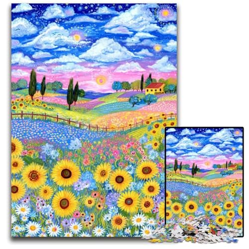 Puzzle für Erwachsene, 1000 Teile, Sonnenblumenfeld, Kartonpuzzle, pädagogisches Denkspiel, künstlerische Heim- und Bürodekoration, ab 14 Jahren, 26x38cm Puzzle für Erwachsene, 1000 Teile, Sonnenblumenfeld, Kartonpuzzle, pädagogisches Denkspiel, künstlerische Heim- und Bürodekoration, ab 14 Jahren, 26x38cm von JIANGENNF