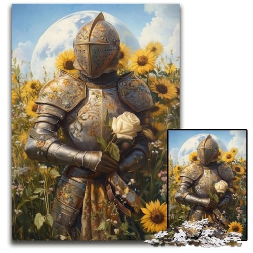 Puzzle für Erwachsene, 1000 Teile, Sonnenblumenritter, Holzpuzzle, Spiele, Spielzeug, Geschenk, einzigartige Geburtstags- und Geschenkideen für Kinder ab 14 Jahren, 50x75cm von JIANGENNF