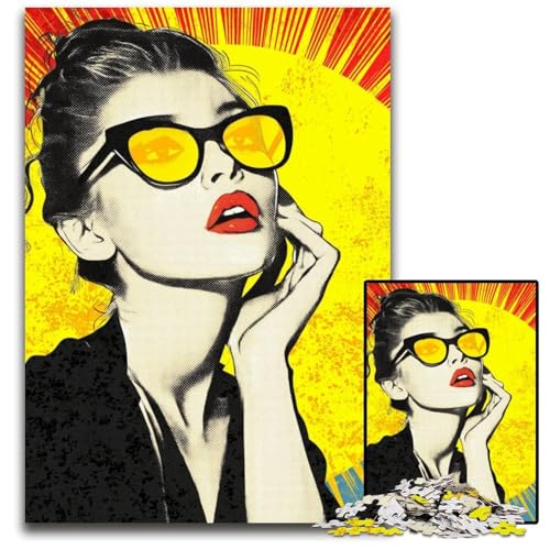 Puzzle für Erwachsene, 1000 Teile, Sonnenbrille, Frau, Holzpuzzle, Spiel für Erwachsene, Geschenk, Familien-Interaktives Spiel, Gehirn-Herausforderung, Geschenk, 50x75cm von JIANGENNF