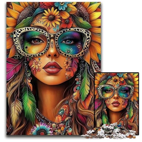 Puzzle für Erwachsene, 1000 Teile, Sonnenbrillen-Frau, Karton-Puzzle, pädagogisches Denkspiel, künstlerische Heim- und Bürodekoration, ab 14 Jahren, 26x38cm von JIANGENNF