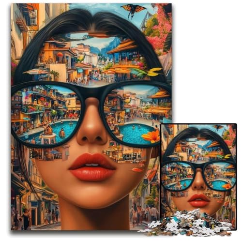 Puzzle für Erwachsene, 1000 Teile, Sonnenbrillen-Mädchen-Puzzle, Lernspielzeug, ganze Familie, ab 14 Jahren, 26x38cm Puzzle für Erwachsene, 1000 Teile, Sonnenbrillen-Mädchen-Puzzle, Lernspielzeug, ganze Familie, ab 14 Jahren, 26x38cm von JIANGENNF