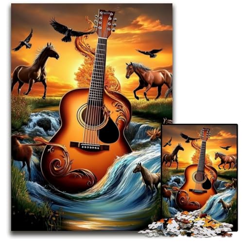 Puzzle für Erwachsene, 1000 Teile, Sonnenuntergangsgitarre, Holzpuzzle, Weihnachten, Halloween, Ostern, Neujahr, 50x75cm Puzzle für Erwachsene, 1000 Teile, Sonnenuntergangsgitarre, Holzpuzzle, Weihnachten, Halloween, Ostern, Neujahr, 50x75cm von JIANGENNF