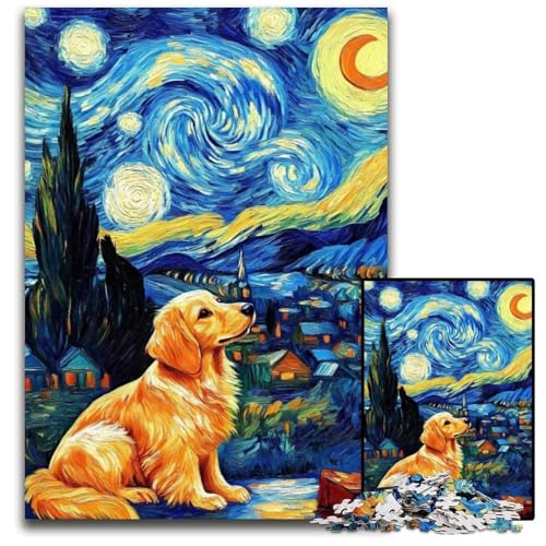 Puzzle für Erwachsene, 1000 Teile, Sternennacht-Hund, Kartonpuzzle, Spiel für Erwachsene, Geschenk, Familien-Interaktives Spiel, Gehirn-Herausforderung, Geschenk, 26x38cm von JIANGENNF