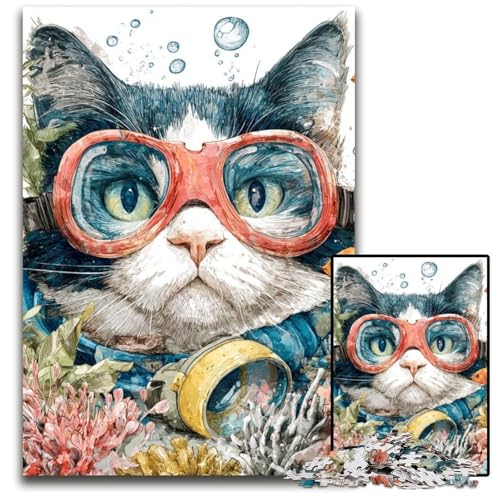 Puzzle für Erwachsene, 1000 Teile, Taucherkatze, Holzpuzzle, Lernspiele, DIY-Spielzeug, Geburtstagsgeschenk, Geschenke für 14-Jährige, 50x75cm Puzzle für Erwachsene, 1000 Teile, Taucherkatze, Holzpuzzle, Lernspiele, DIY-Spielzeug, Geburtstagsgeschenk, Geschenke für 14-Jährige, 50x75cm von JIANGENNF