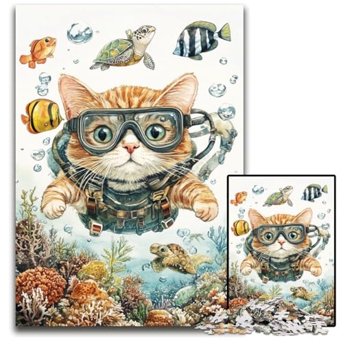 Puzzle für Erwachsene, 1000 Teile, Taucherkatze, Holzpuzzle, Weihnachten, Halloween, Ostern, Neujahr, 50x75cm Puzzle für Erwachsene, 1000 Teile, Taucherkatze, Holzpuzzle, Weihnachten, Halloween, Ostern, Neujahr, 50x75cm von JIANGENNF