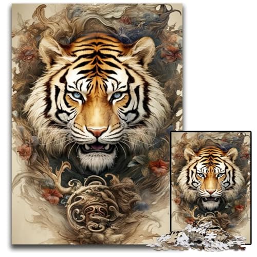 Puzzle für Erwachsene, 1000 Teile, Tier-Tiger-Puzzle, Denksportaufgabe, Spiel für Erwachsene, interaktive Aktivität für die Familie, 26x38cm/10,23x14,96 Zoll von JIANGENNF