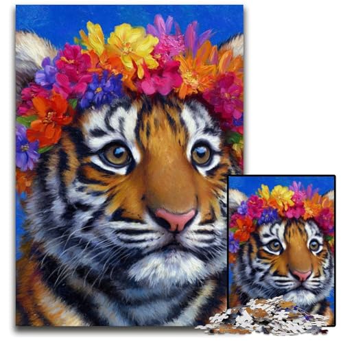 Puzzle für Erwachsene, 1000 Teile, Tigergemälde, Holzpuzzle, Heimdekoration, Familienspaß, ab 14 Jahren, 50x75cm von JIANGENNF