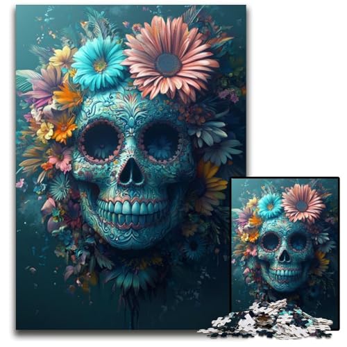 Puzzle für Erwachsene, 1000 Teile, Totenkopf-Blumen, Karton-Puzzle, Weihnachten, Halloween, Ostern, Neujahr, 26x38cm Puzzle für Erwachsene, 1000 Teile, Totenkopf-Blumen, Karton-Puzzle, Weihnachten, Halloween, Ostern, Neujahr, 26x38cm von JIANGENNF