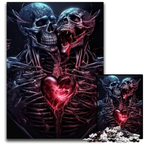 Puzzle für Erwachsene, 1000 Teile, Totenkopf-Herz-Puzzle aus Pappe, Eltern, Partner, Freunde – ab 14 Jahren, 26x38cm/10,23x14,96 Zoll von JIANGENNF