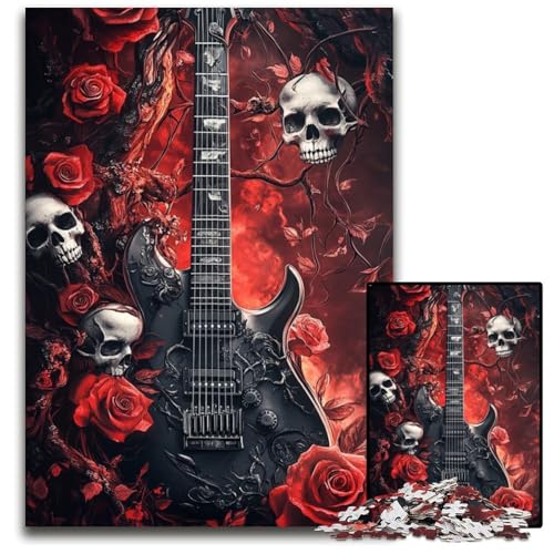 Puzzle für Erwachsene, 1000 Teile, Totenkopf-Rose-Gitarre, Holzpuzzle, Spiel für Erwachsene, Geschenk, Familien-Interaktives Spiel, Gehirn-Herausforderung, Geschenk, 50x75cm Puzzle für Erwachsene, 1000 Teile, Totenkopf-Rose-Gitarre, Holzpuzzle, Spiel für Erwachsene, Geschenk, Familien-Interaktives Spiel, Gehirn-Herausforderung, Geschenk, 50x75cm von JIANGENNF