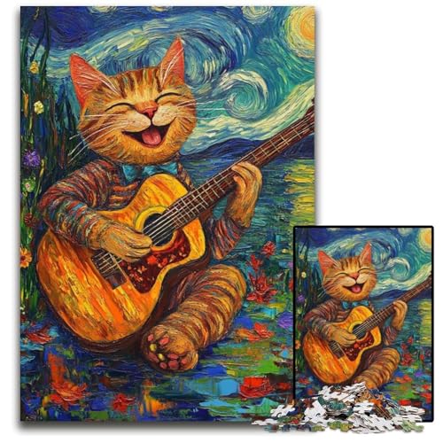 Puzzle für Erwachsene, 1000 Teile, Van Gogh, Nachthimmel, Katze spielt Gitarre, Kartonpuzzle, Geburtstage, Feiertage, am besten für Weihnachten, 26x38cm Puzzle für Erwachsene, 1000 Teile, Van Gogh, Nachthimmel, Katze spielt Gitarre, Kartonpuzzle, Geburtstage, Feiertage, am besten für Weihnachten, 26x38cm von JIANGENNF