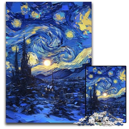 Puzzle für Erwachsene, 1000 Teile, Van Gogh Nachthimmel, Holzpuzzle, Spiel für Erwachsene, Geschenk, Familieninteraktives Spiel, Gehirn-Herausforderung, Geschenk, 50x75cm von JIANGENNF