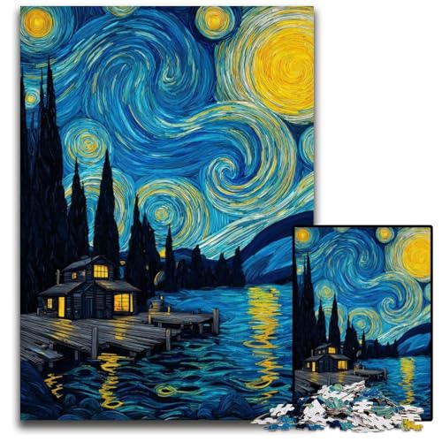 Puzzle für Erwachsene, 1000 Teile, Van Gogh Nachthimmel, Kartonpuzzle, Spiel für Erwachsene, Geschenk, Familieninteraktives Spiel, Gehirn-Herausforderung, Geschenk, 26x38cm von JIANGENNF