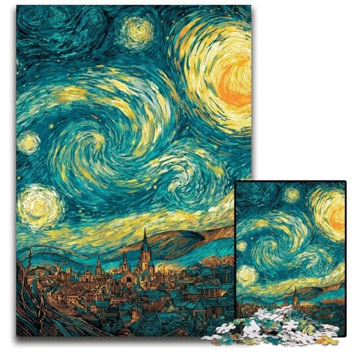 Puzzle für Erwachsene, 1000 Teile, Van Gogh Nachthimmel, Kartonpuzzle, Spiel für Erwachsene, Geschenk, Familieninteraktives Spiel, Gehirn-Herausforderung, Geschenk, 26x38cm von JIANGENNF