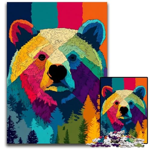 Puzzle für Erwachsene, 1000 Teile, Waldbraunbär, Holzpuzzle, Lernspielzeug, ganze Familie, ab 14 Jahren, 50x75cm von JIANGENNF
