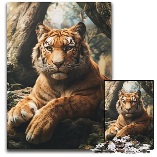 Puzzle für Erwachsene, 1000 Teile, Waldtiger, Kartonpuzzle, schwierig und herausfordernd, tolle Geschenke und Spielzeuge für 14-Jährige, 26x38cm von JIANGENNF