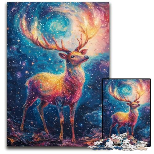 Puzzle für Erwachsene, 1000 Teile, Weltraumhirsch, Holzpuzzle, Spiel für Erwachsene, Geschenk, Familien-Interaktives Spiel, Gehirn-Herausforderung, Geschenk, 50x75cm von JIANGENNF