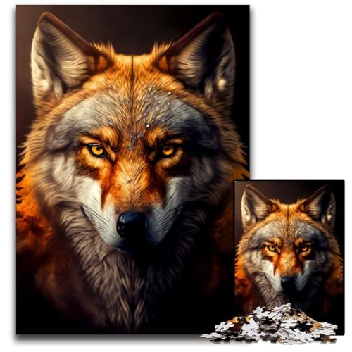 Puzzle für Erwachsene, 1000 Teile, Wolf, Holzpuzzle, Spiel für Erwachsene, Geschenk, Familien-Interaktives Spiel, Gehirn-Herausforderung, Geschenk, 50x75cm/19,68x29,52 Zoll von JIANGENNF