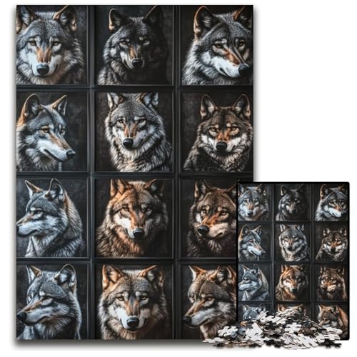 Puzzle für Erwachsene, 1000 Teile, Wolf-Collage, Kartonpuzzle, Spiel für Erwachsene, Geschenk, interaktives Familienspiel, Gehirn-Herausforderung, Geschenk, 26x38cm von JIANGENNF