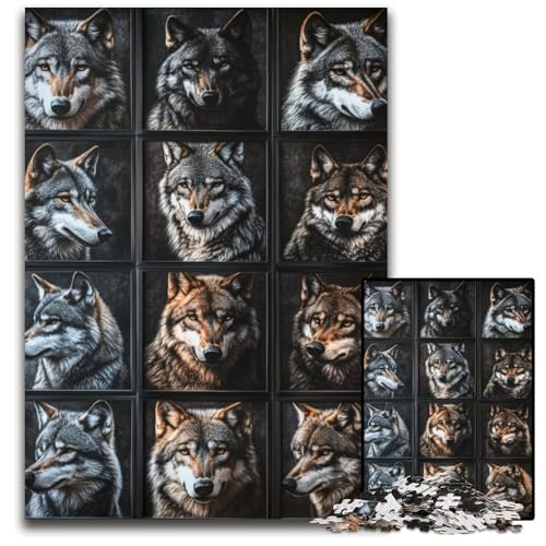 Puzzle für Erwachsene, 1000 Teile, Wolfscollage, Holzpuzzle, Lernspielzeug, ganze Familie, ab 14 Jahren, 50x75cm von JIANGENNF