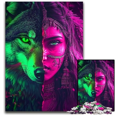 Puzzle für Erwachsene, 1000 Teile, Wolfsmädchen, Holzpuzzle, Lernspielzeug, ganze Familie, ab 14 Jahren, 50x75cm Puzzle für Erwachsene, 1000 Teile, Wolfsmädchen, Holzpuzzle, Lernspielzeug, ganze Familie, ab 14 Jahren, 50x75cm von JIANGENNF