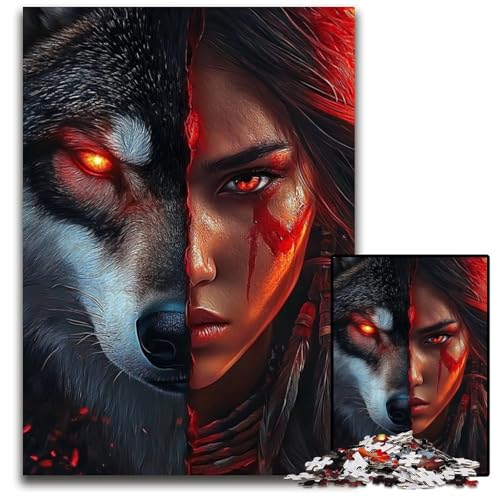 Puzzle für Erwachsene, 1000 Teile, Wolfsmädchen, Kartonpuzzle, Spiel für Erwachsene, Geschenk, Familieninteraktives Spiel, Gehirn-Herausforderung, Geschenk, 26x38cm von JIANGENNF