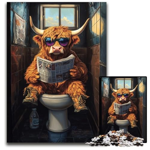 Puzzle für Erwachsene, 1000 Teile, Yak sitzt auf der Toilette, Holzpuzzle, Weihnachten, Halloween, Ostern, Neujahr, 50x75cm von JIANGENNF
