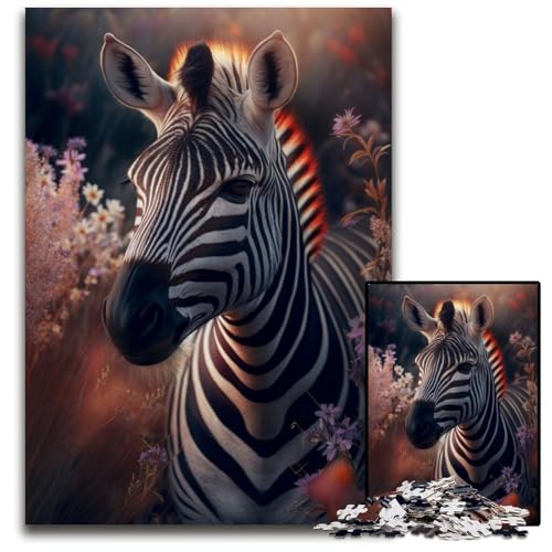 Puzzle für Erwachsene, 1000 Teile, Zebra-Blume, Holzpuzzle, Spiel für Erwachsene, Geschenk, Familien-Interaktives Spiel, Gehirn-Herausforderung, Geschenk, 50x75cm/19,68x29,52 Zoll von JIANGENNF