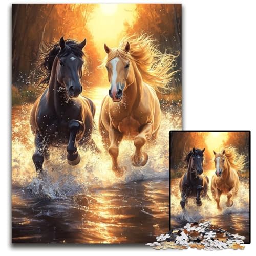 Puzzle für Erwachsene, 1000 Teile, Zwei Pferde, Holzpuzzle, Spiel für Erwachsene, Geschenk, Familien-Interaktives Spiel, Gehirn-Herausforderung, Geschenk, 50x75cm von JIANGENNF