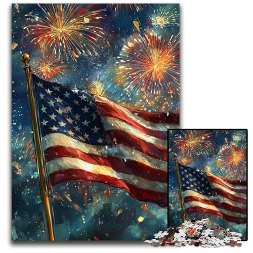 Puzzle für Erwachsene, 1000 Teile, amerikanische Flagge, Holzpuzzle, pädagogisches Denkspiel, künstlerische Heim- und Bürodekoration, ab 14 Jahren, 50x75cm von JIANGENNF