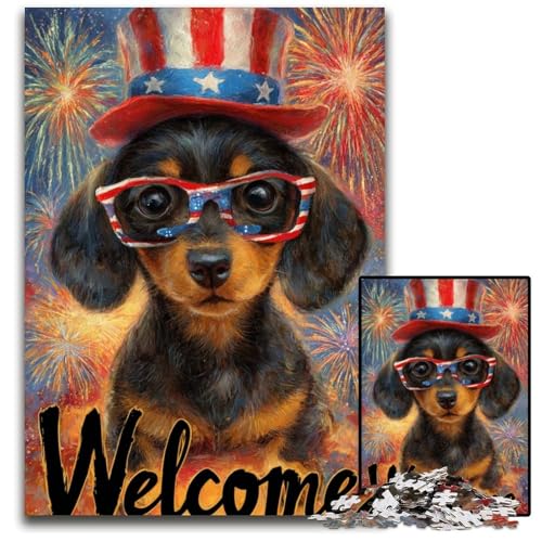 Puzzle für Erwachsene, 1000 Teile, amerikanischer Hund, Karton-Puzzle, pädagogisches Denkspiel, künstlerische Heim- und Bürodekoration, ab 14 Jahren, 26x38cm von JIANGENNF