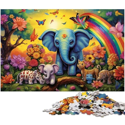 Puzzle für Erwachsene, 1000 Teile, bunter Elefant, Kartonpuzzle für Erwachsene, Denksportaufgabe für Teenager und Familieninteraktion, 26 x 38 cm / 10,23 x 14,96 Zoll von JIANGENNF