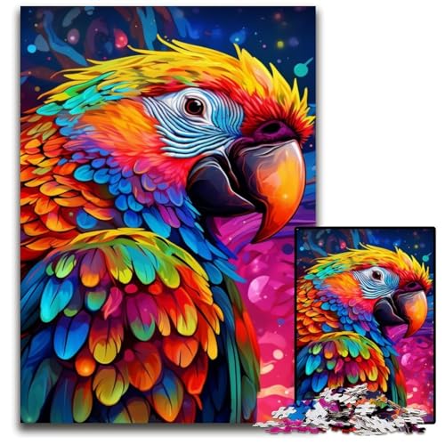 Puzzle für Erwachsene, 1000 Teile, farbenfrohes Papageien-Puzzle aus Holz, Denksportaufgabe, Geschenk, pädagogische Aktivität für Teenager, 50x75cm/19,68x29,52 Zoll von JIANGENNF