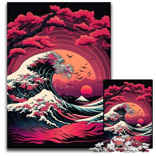Puzzle für Erwachsene, 1000 Teile, japanische Wellen, Papppuzzle für Erwachsene, Denkspiel für Teenager und Familieninteraktion, 26x38cm/10,23x14,96 Zoll von JIANGENNF