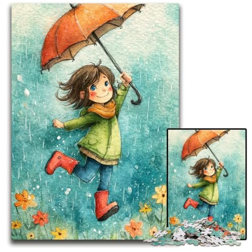 Puzzle für Erwachsene, 1000 Teile, kleines Mädchen mit Regenschirm, Kartonpuzzle, pädagogische Herausforderung, tolles Geschenk für die ganze Familie, für Kinder ab 14 Jahren, 26x38cm von JIANGENNF