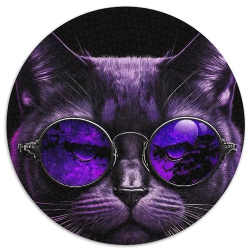 Puzzle für Erwachsene, 1000 Teile, lila Katze mit Brille, Kartonpuzzle, perfekt für Teenager und Sammler, ideale Heimdekoration und Reisegeschenk (Größe 67,5 x 67,5 cm) von JIANGENNF